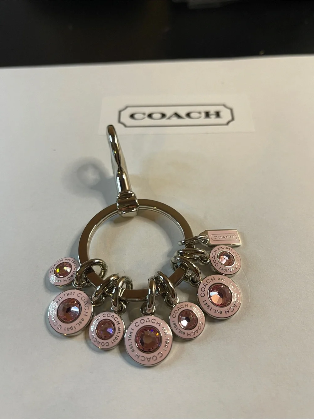 COACH Pink Crystal Charm Keyring/Bag Charm
